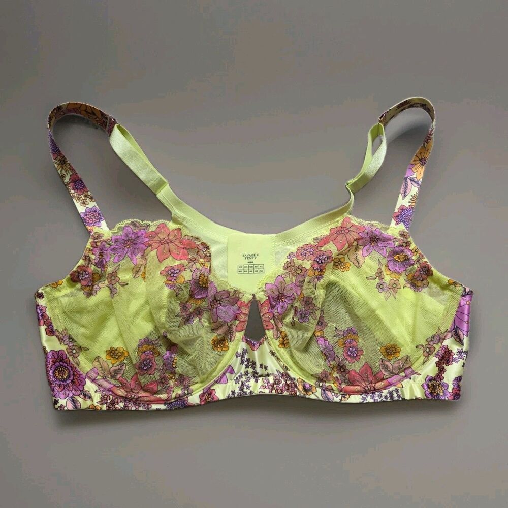 Savage X Fenty Women's Lace Unlined Balconette Bra Mod Poppy Yellow Pink 46DD
